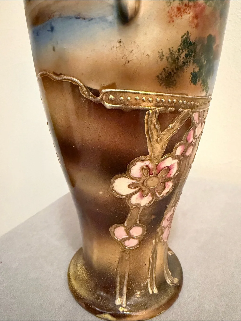 Japanese Nippon-Style Urn, Exquisite Moriage Florals & Landscape Antique 10 inch
